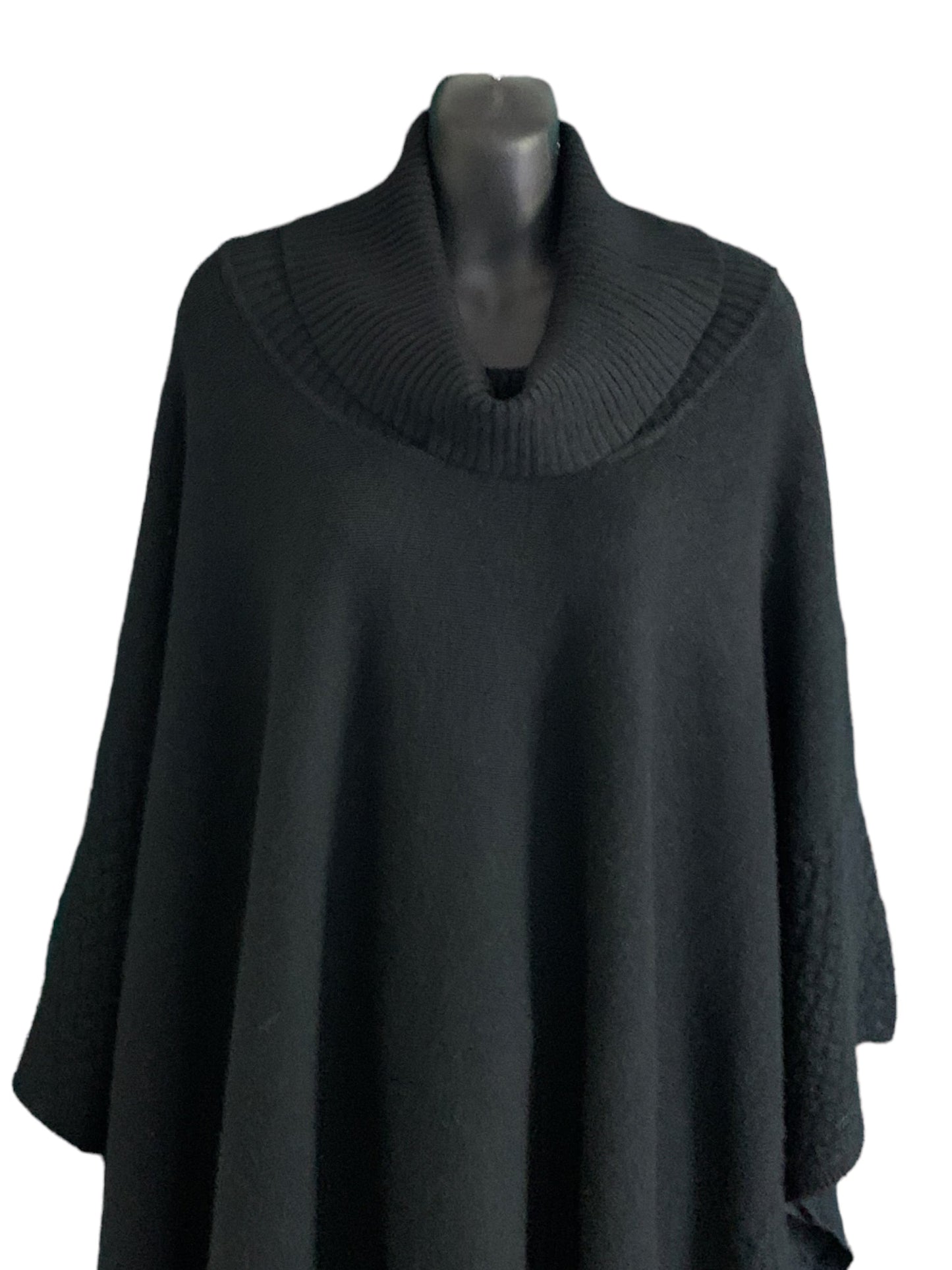 Turtle Neck Knitted Poncho with Side Buttons.