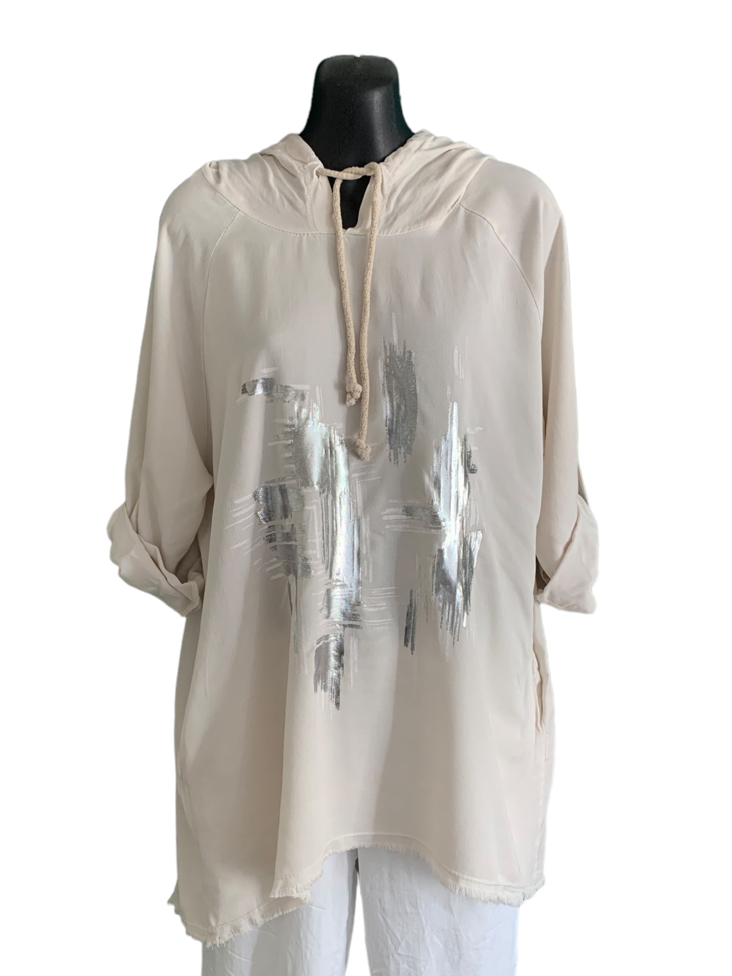 Italian Metallic Paint Hooded Top