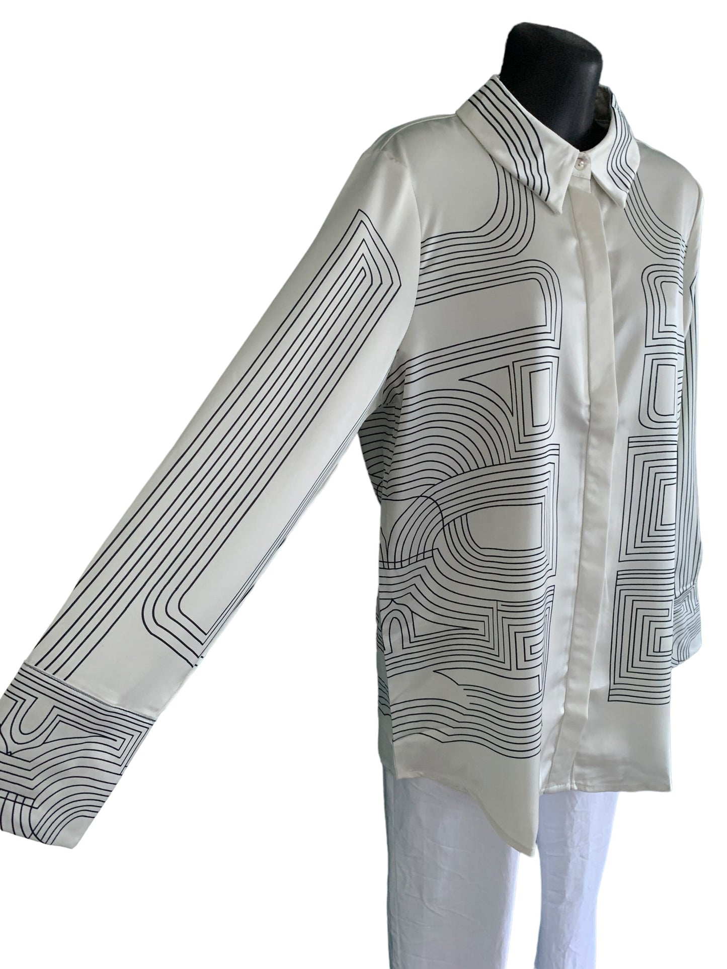 Button Up Long Shirt with Lines Pattern