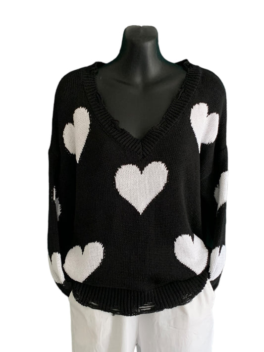 Italian V-Neck Ripped Edged “Love” Knit Top