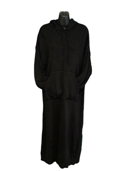 Long Hooded Knit Dress with Front Pocket