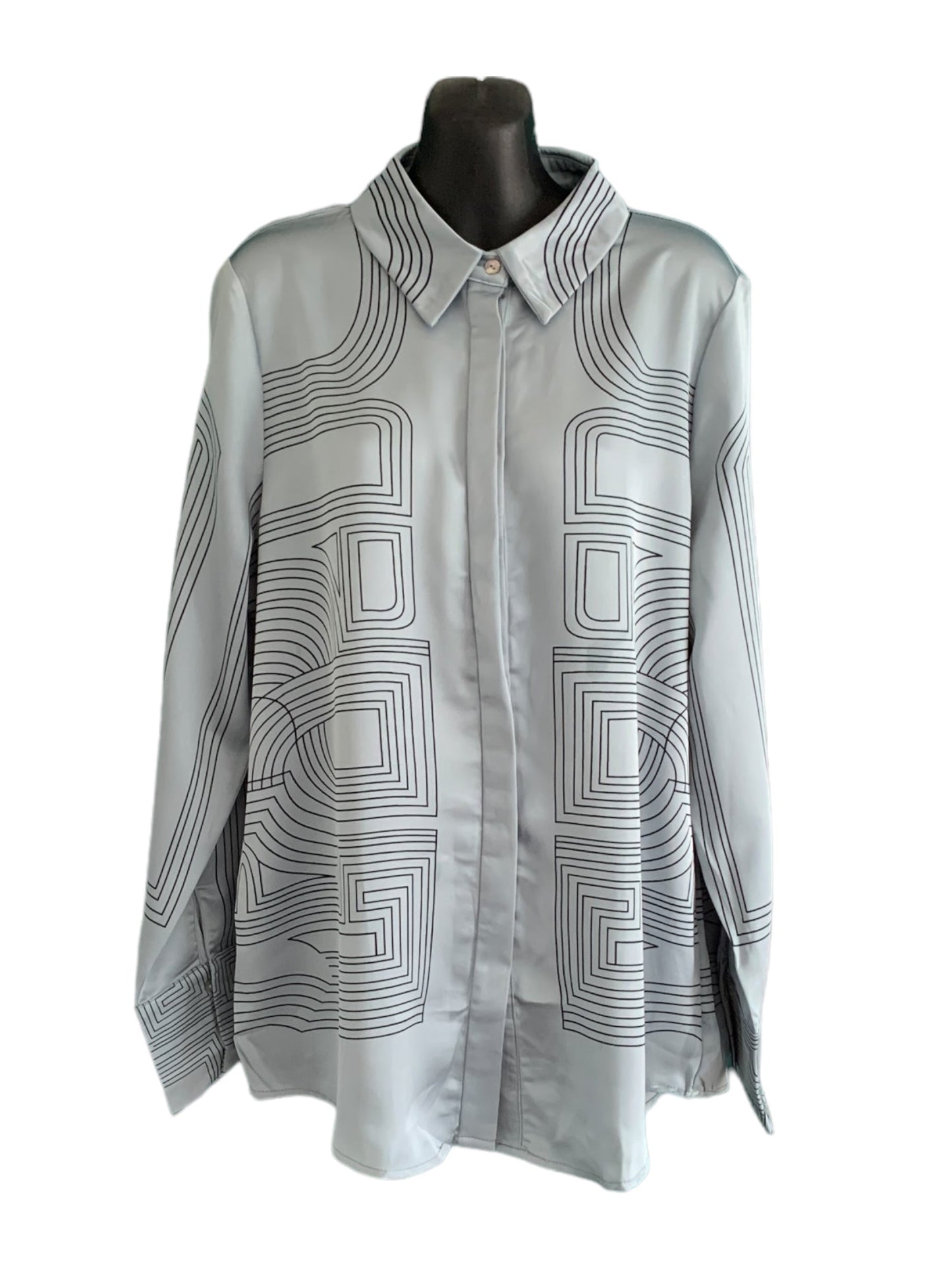 Button Up Long Shirt with Lines Pattern