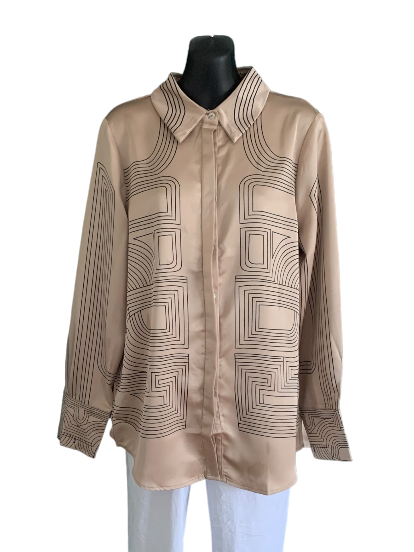 Button Up Long Shirt with Lines Pattern