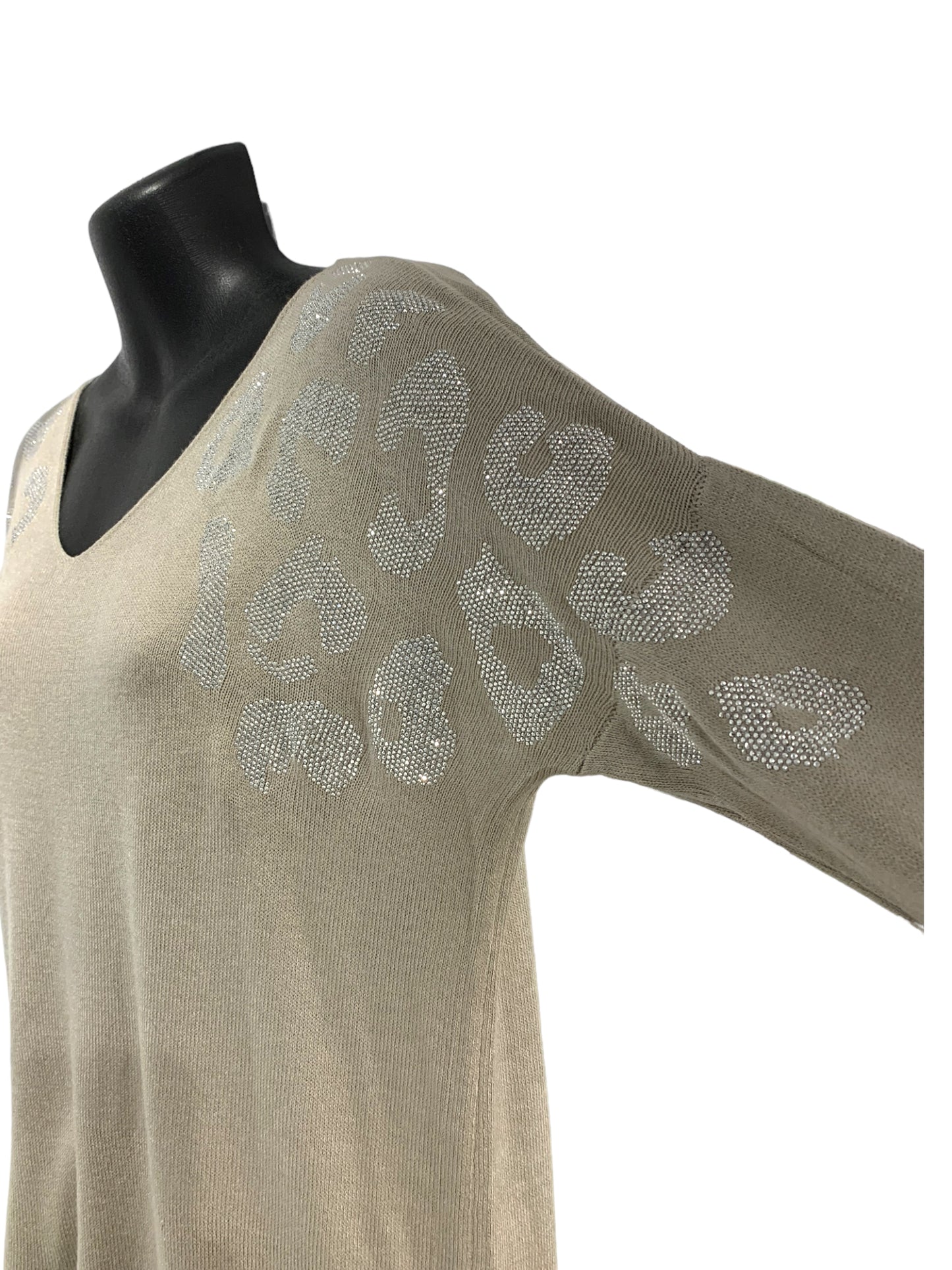 Italian V-Neck Sparkly Animal Print Knit with Washed Out Effect