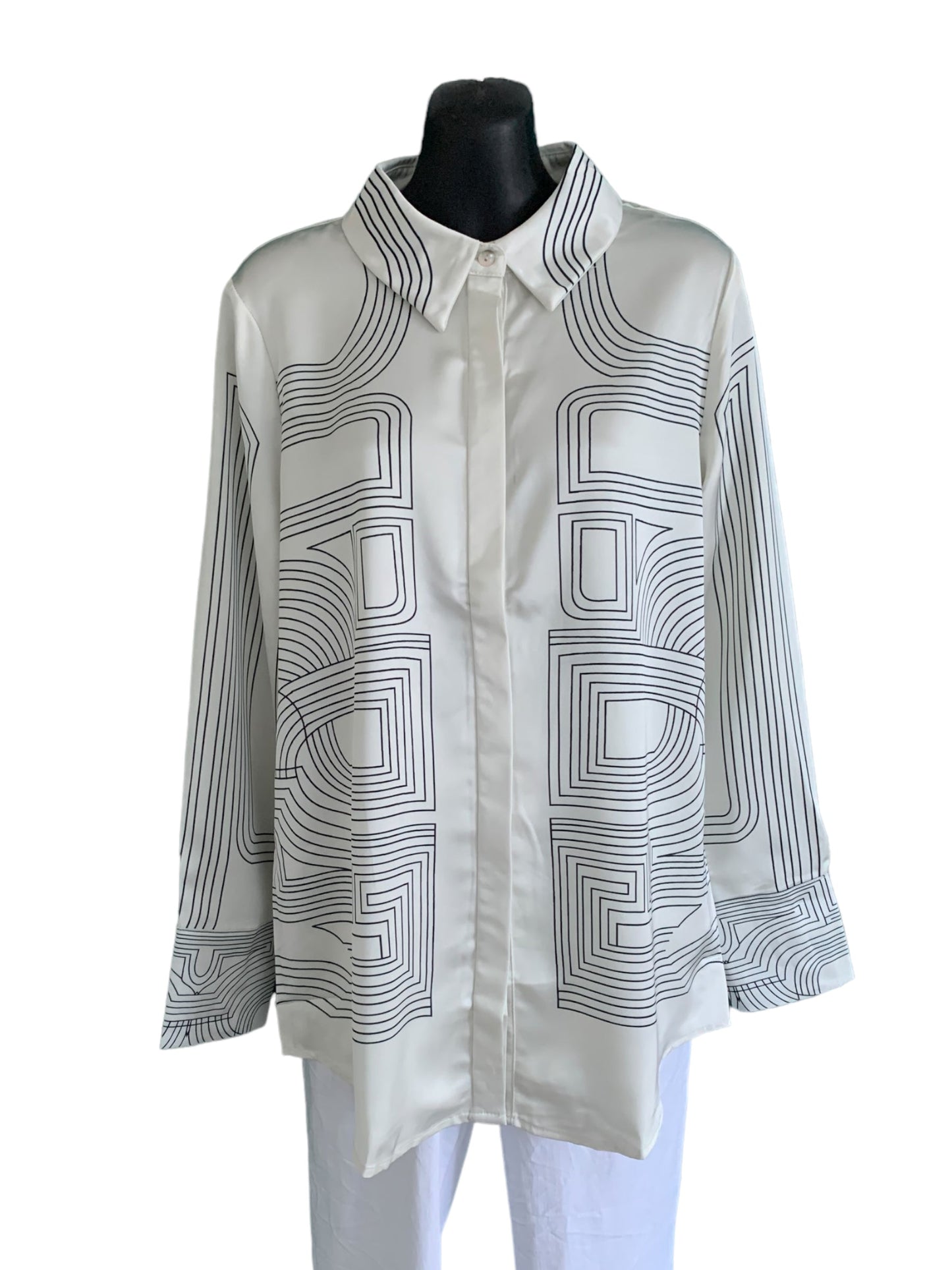 Button Up Long Shirt with Lines Pattern