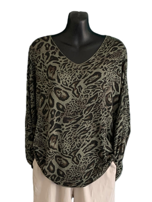 Animal Print V-Neck Light Knit Top