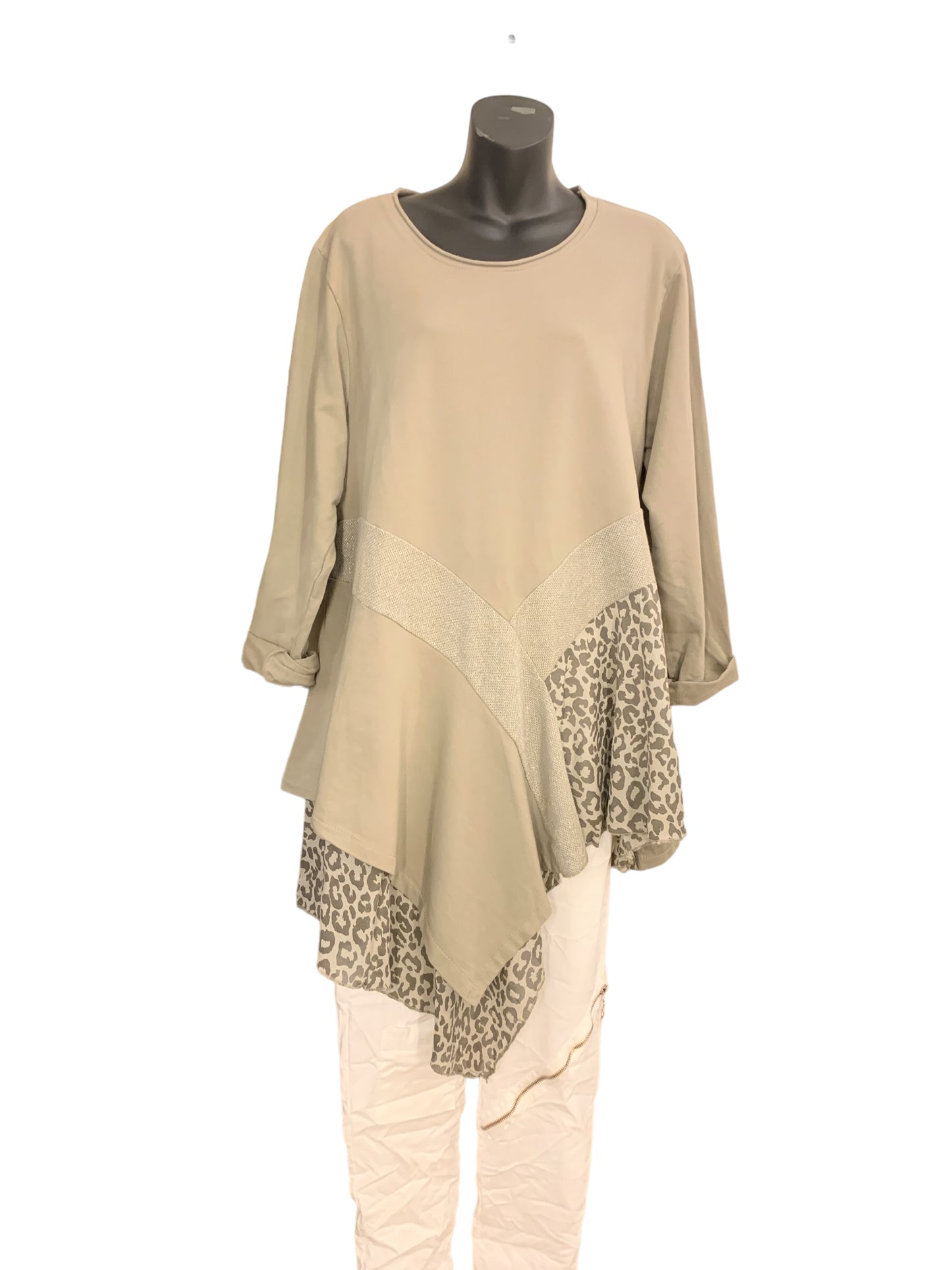 Italian Cotton Animal Print Asymmetric Long Top