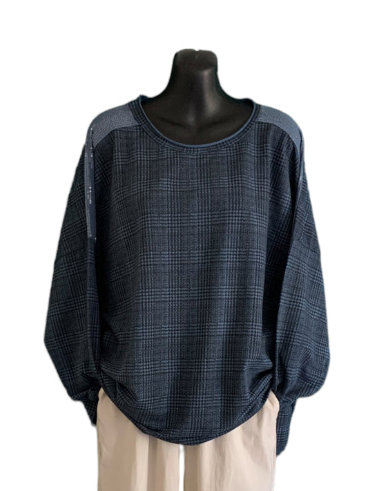 Italian Round Neck Long Sleeve Check Top