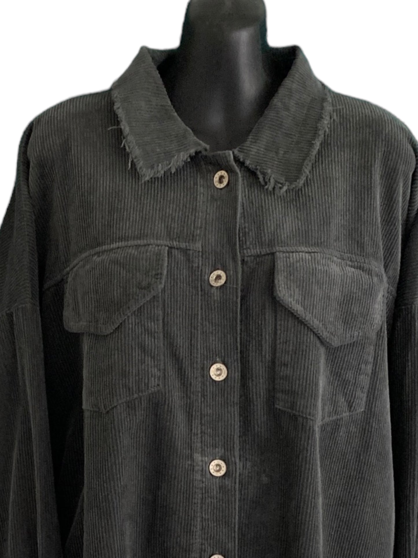 Italian Ragged Edge Button Up Plush Jacket with Two Front Pockets