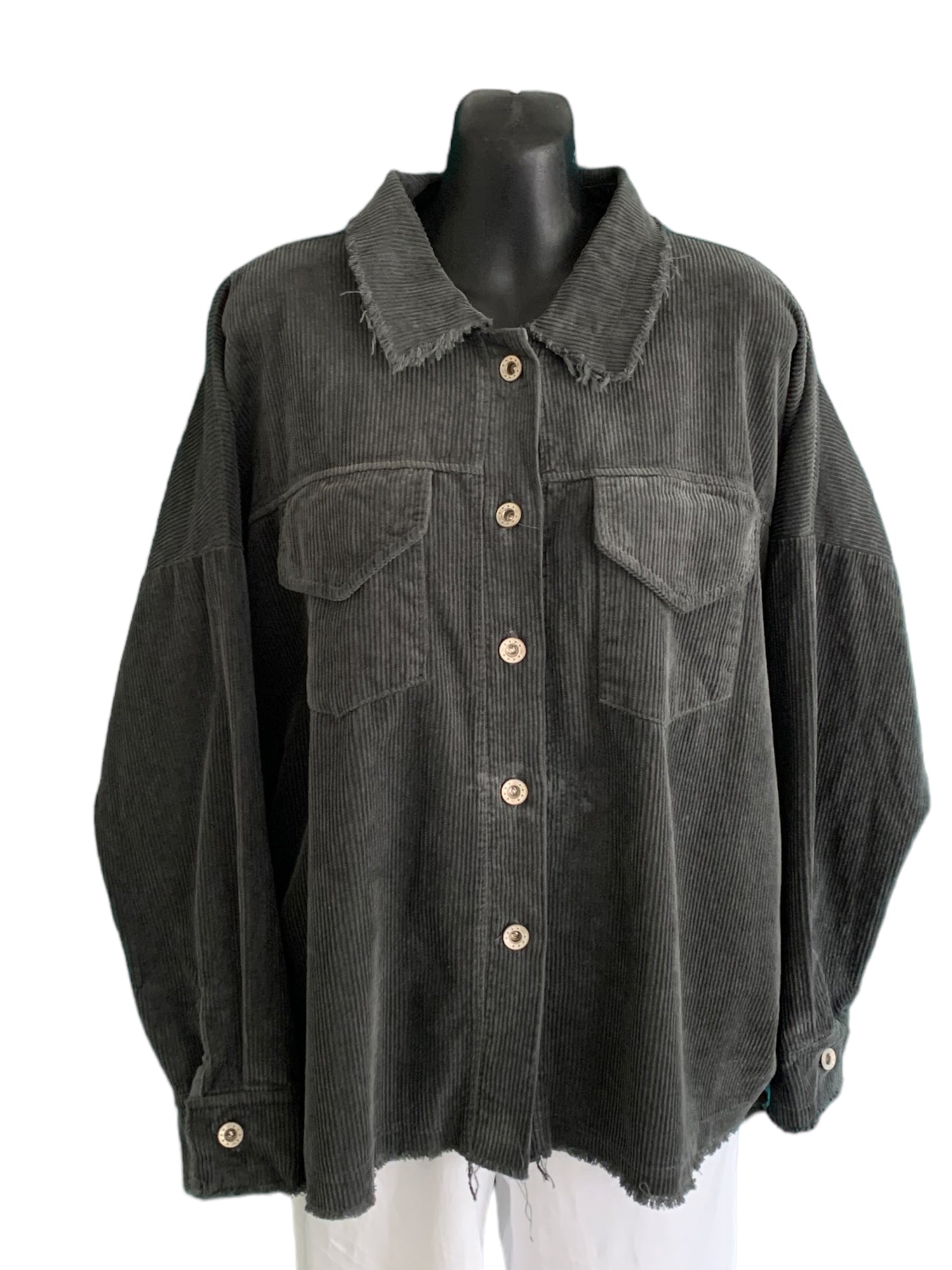 Italian Ragged Edge Button Up Plush Jacket with Two Front Pockets