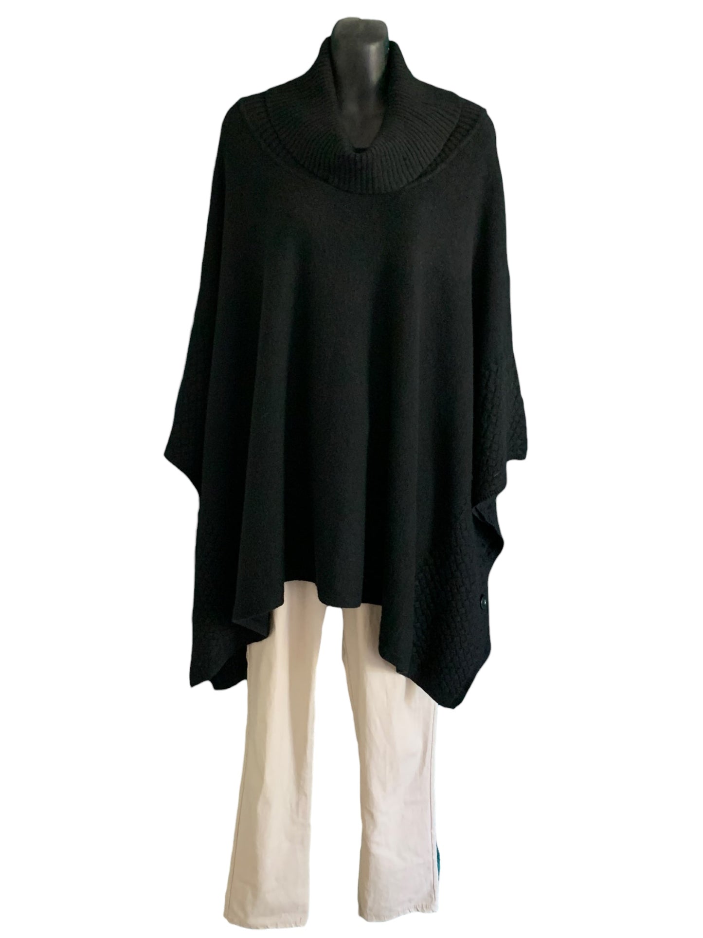 Turtle Neck Knitted Poncho with Side Buttons.