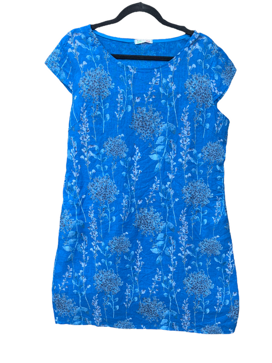 Italian Cap Sleeve Linen Dress “Dandelion-Blue”