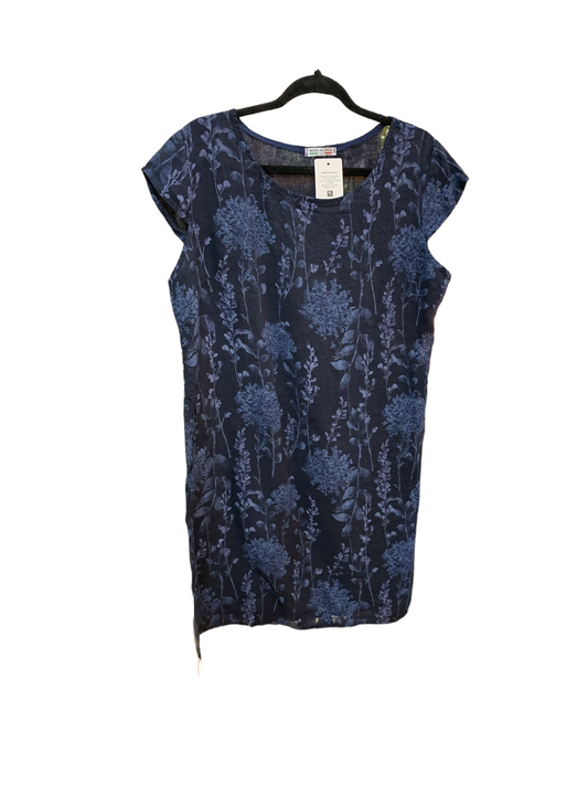 Italian Cap Sleeve Linen Dress “Dandelion-Navy Blue”