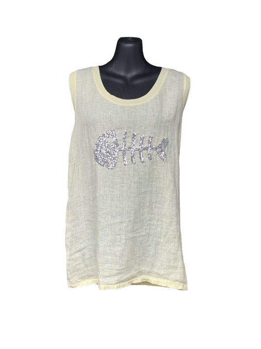 Italian Round Neck Sleeveless Top “Sparkly Fish Bones”