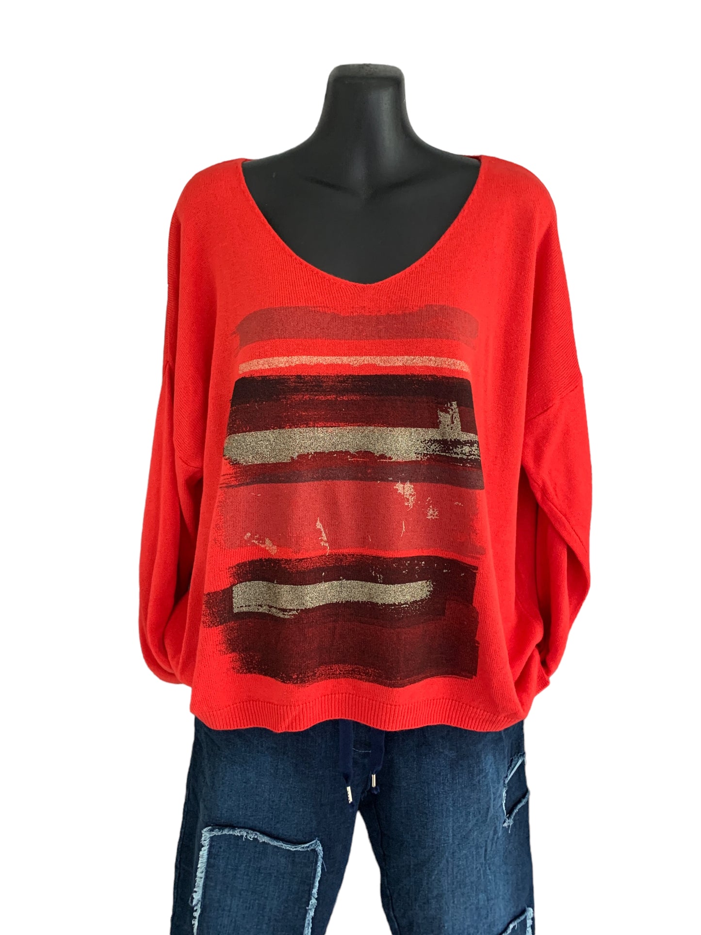 Italian Light Knit Top “Paint Brush Strokes”