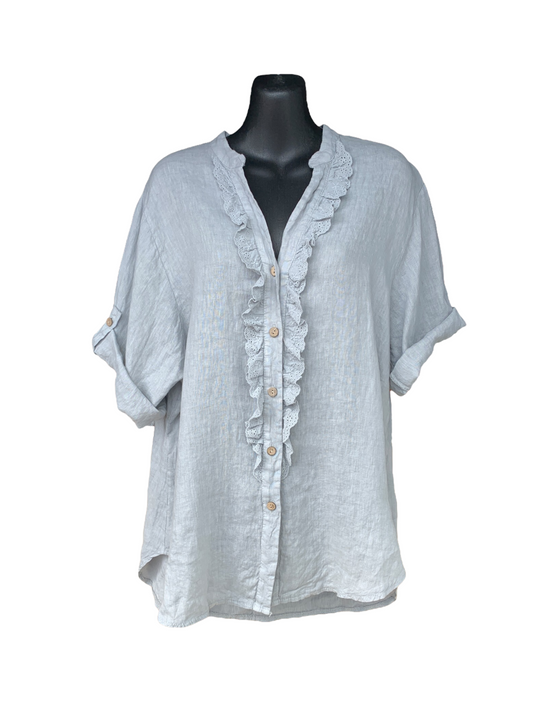 Italian V-Neck Button Up Top “Grey”