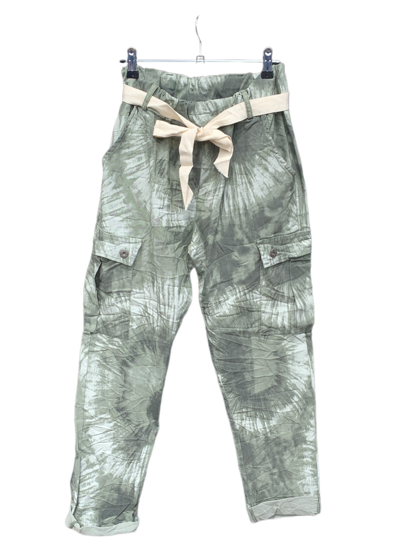 Italian Stretch Tie Dye Cargo Pants “Green”