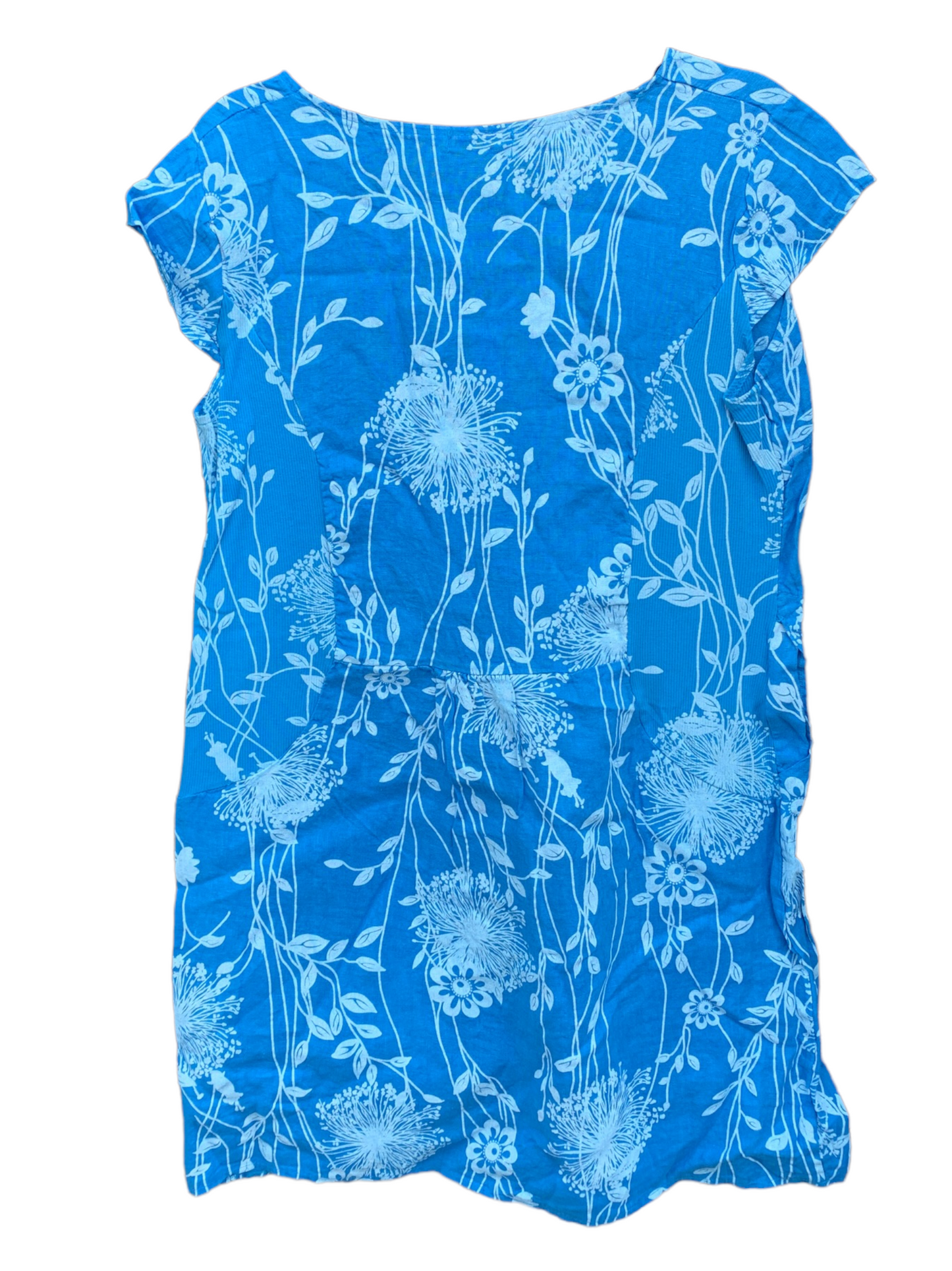 Italian Cap Sleeve Linen Dress “Dandelion Bright Blue”