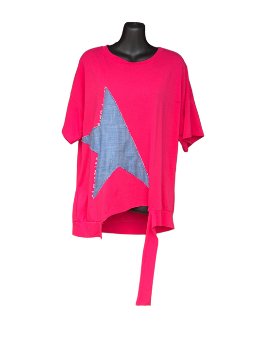 Ragged Edge Half Star Top With Unique Hanging Tie At The Front