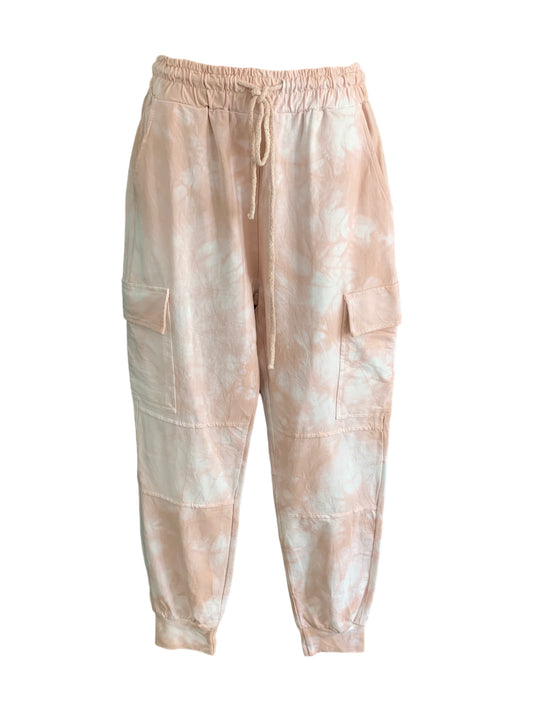 Italian Cotton Cargo Tie Dye Pants / Soft Blush