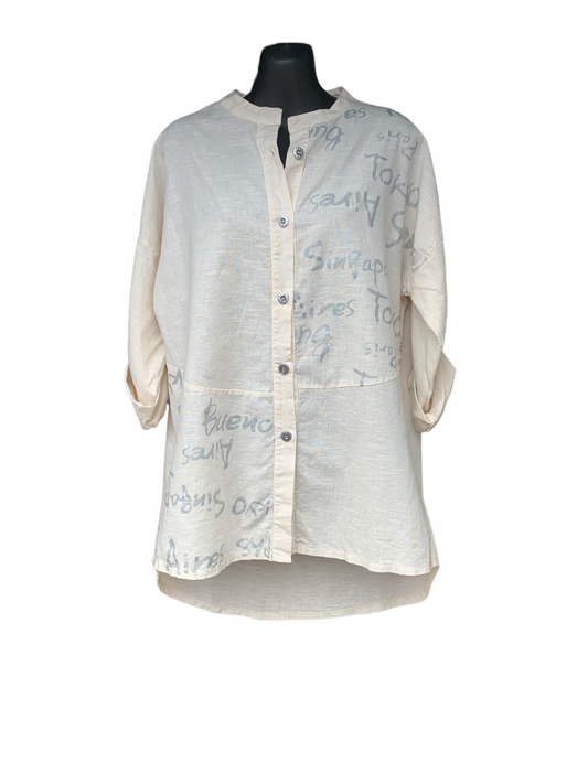 Italian Sparkle Wordy Linen Shirt 