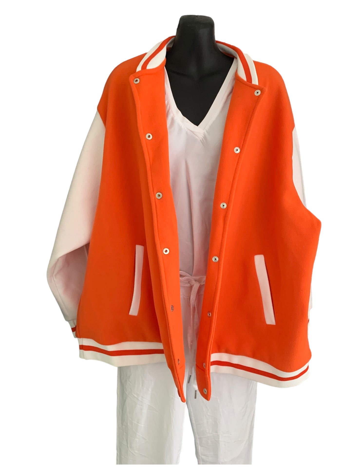 Italian Snap Button Varsity Jacket with Faux Pockets