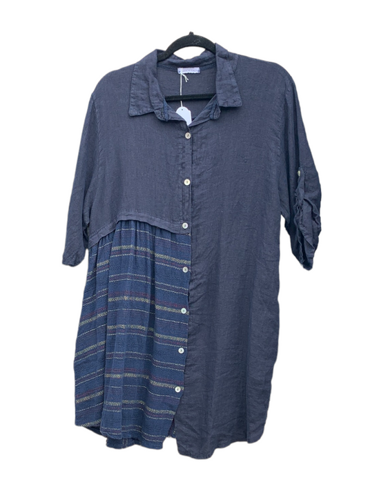 Italian Linen and Textured Cotton Tunic “Navy Blue”