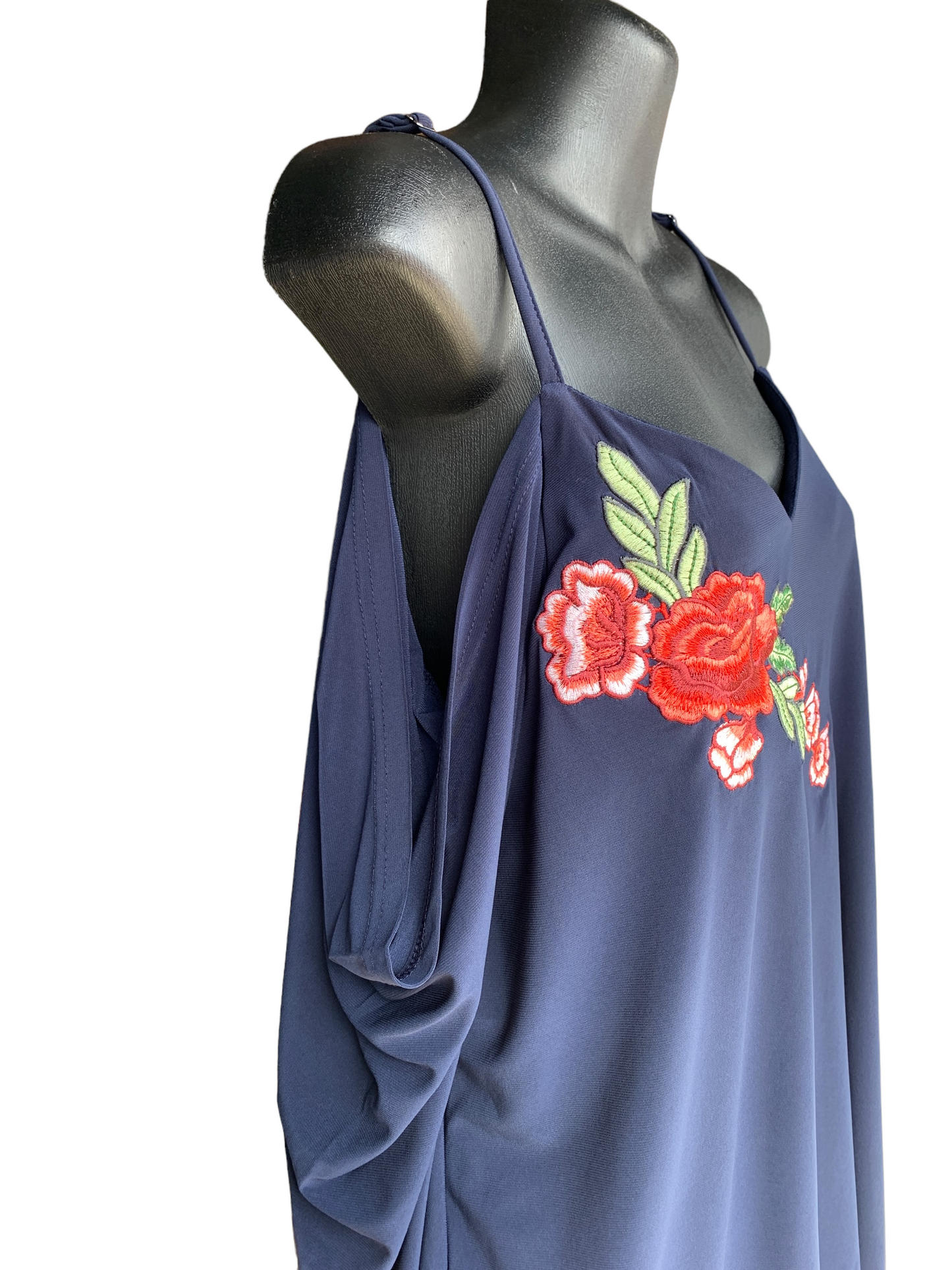 Cold Shoulder Top with Shoulder Straps and Embroidery