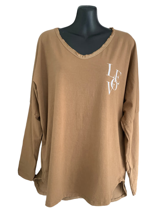 Italian Cotton V-Neck Top “Love”