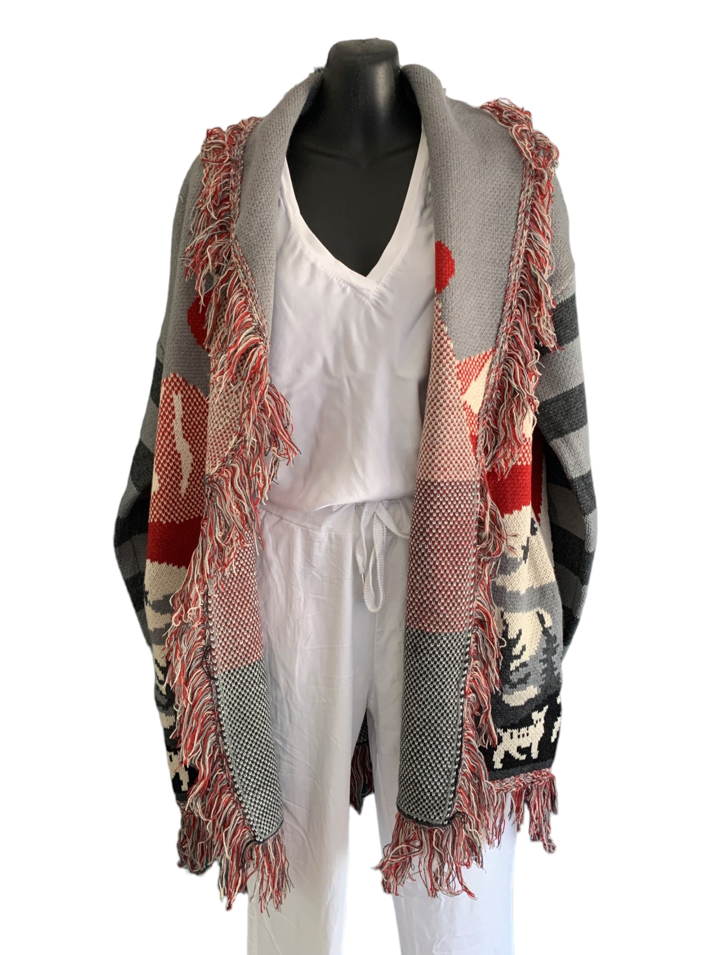 Italian Landscape Fringe Cardigan