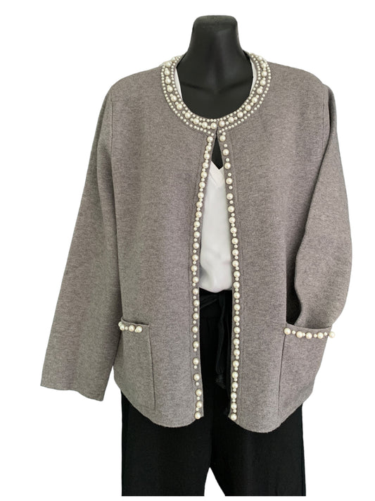 Italian Cardigan with Pearl Detailing and Two Front Pockets