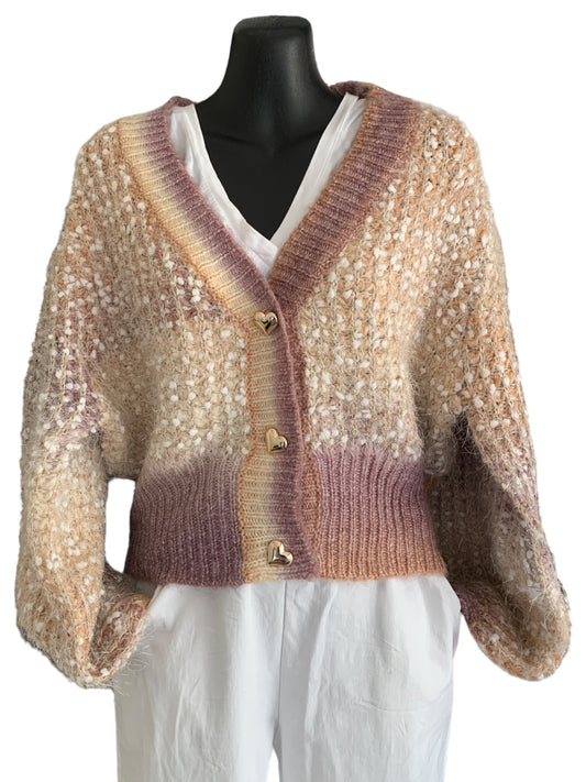 Soft Feel Pastel Cardigan with Gold Heart Button Detail