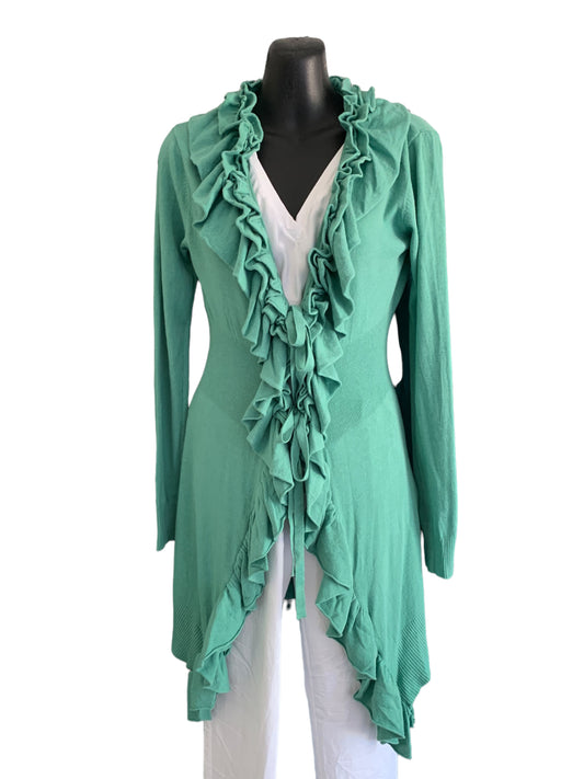 Italian Ruffle Trim Tie Front Cardigan