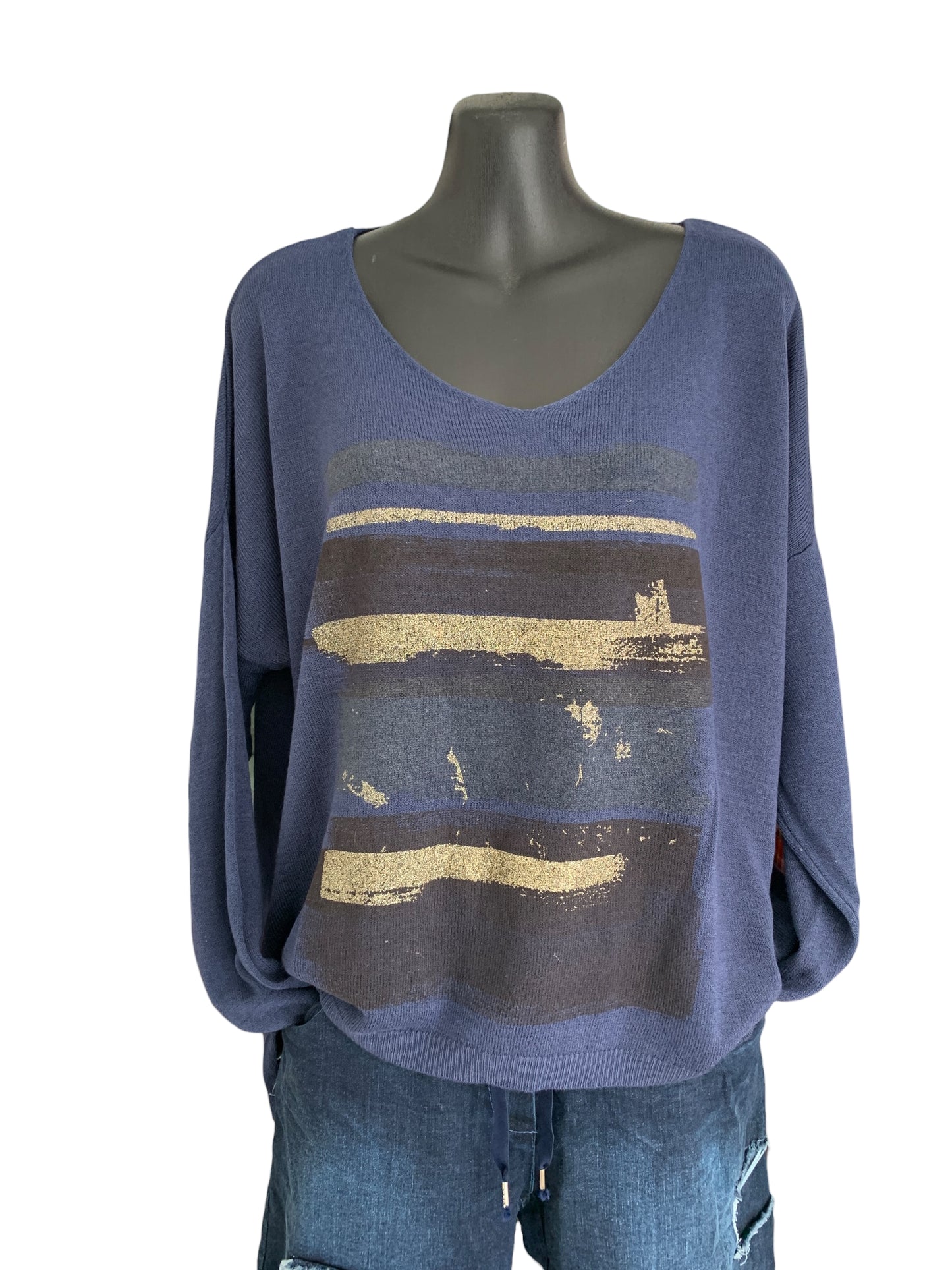 Italian Light Knit Top “Paint Brush Strokes”