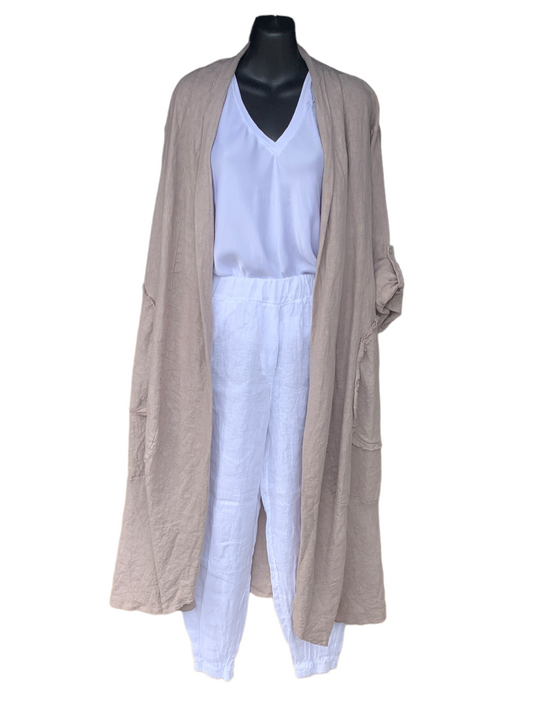 Italian Linen Long Coat with Side Pockets