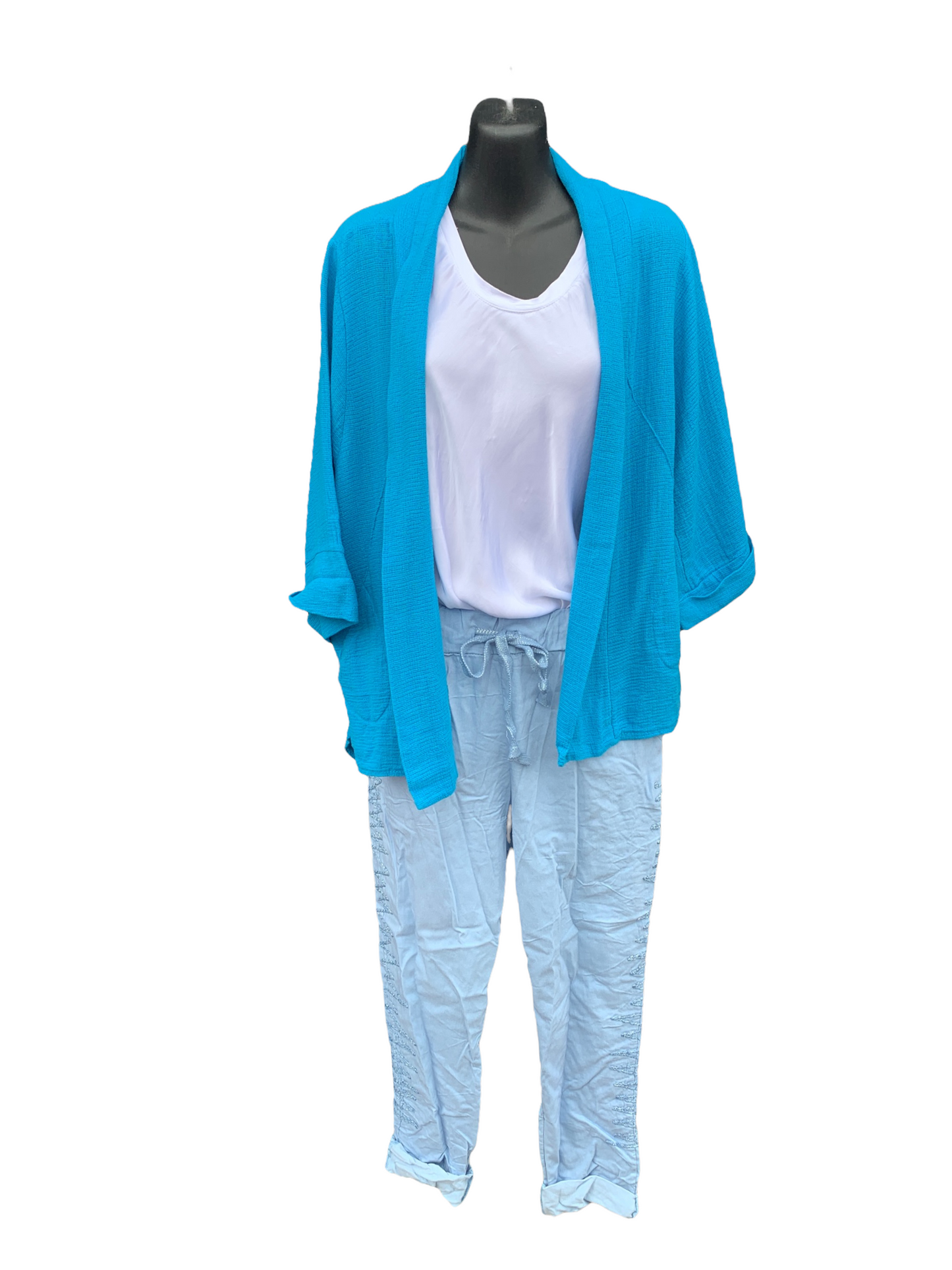 Italian Cotton Bolero With Side Pockets “Aqua”