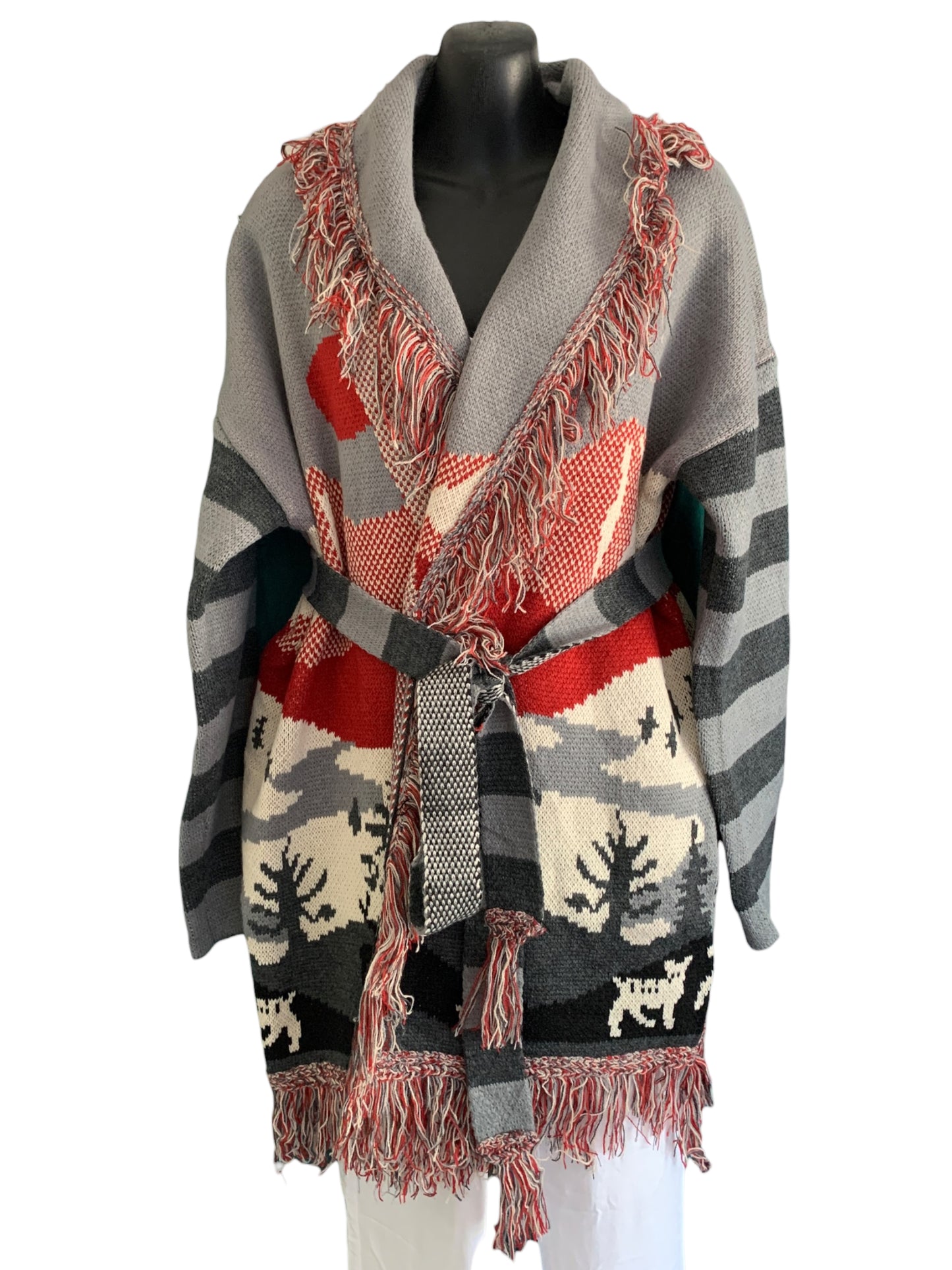 Italian Landscape Fringe Cardigan