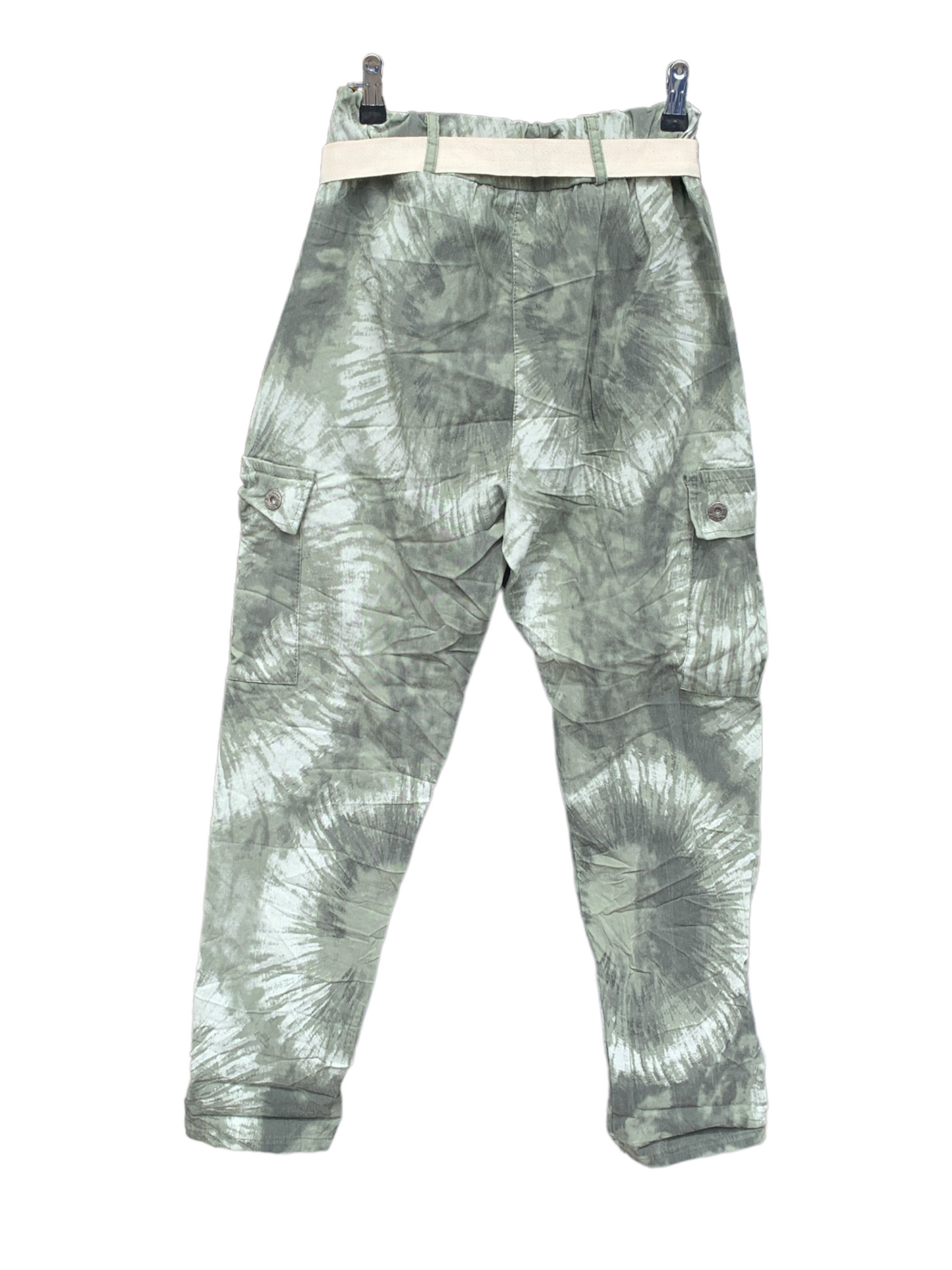 Italian Stretch Tie Dye Cargo Pants “Green”