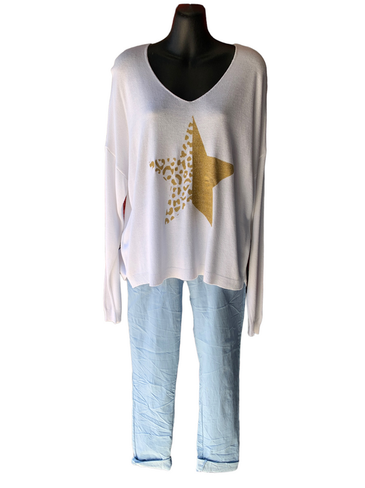 Italian Long Sleeve Knit Top “Glitter Star”