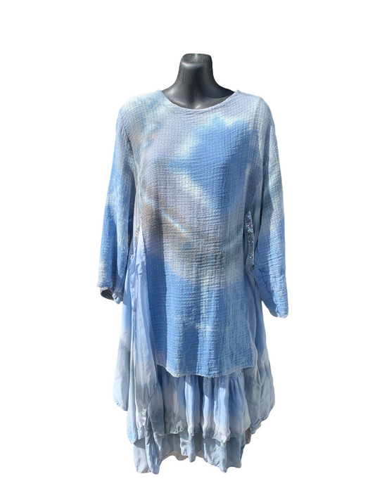 Italian Silk Tie Dye Layered  Dress