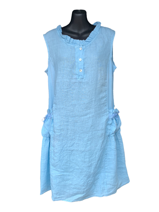 talian Gathered Pocket Linen Dress