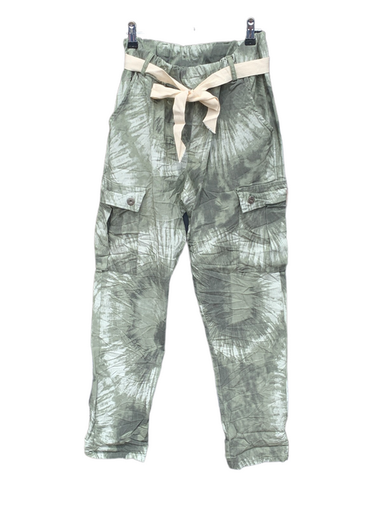 Italian Stretch Tie Dye Cargo Pants “Green”